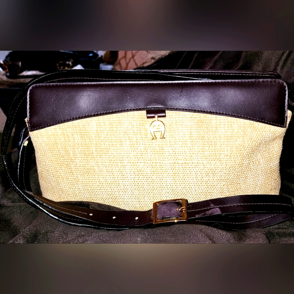 Etienne Aigner Leather And Straw Handbag